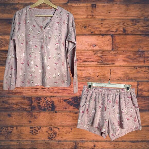 5 for $25🔥Lauren Conrad Waffle Shirt and Shorts Pajama Set Medium - Picture 1 of 5
